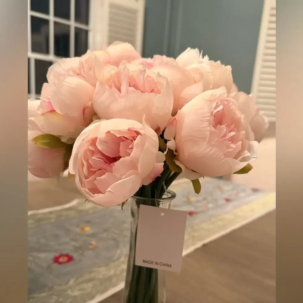 Peony Bouquet Real Touch Lifelike Floral Decor 18 Stem Faux Pink New